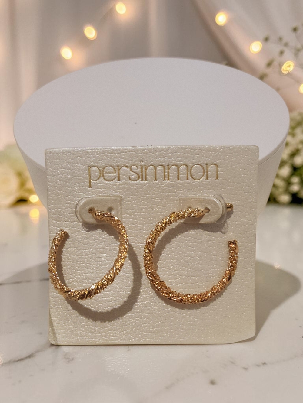 Persimmon Gold Textured Rope Hoop Earrings